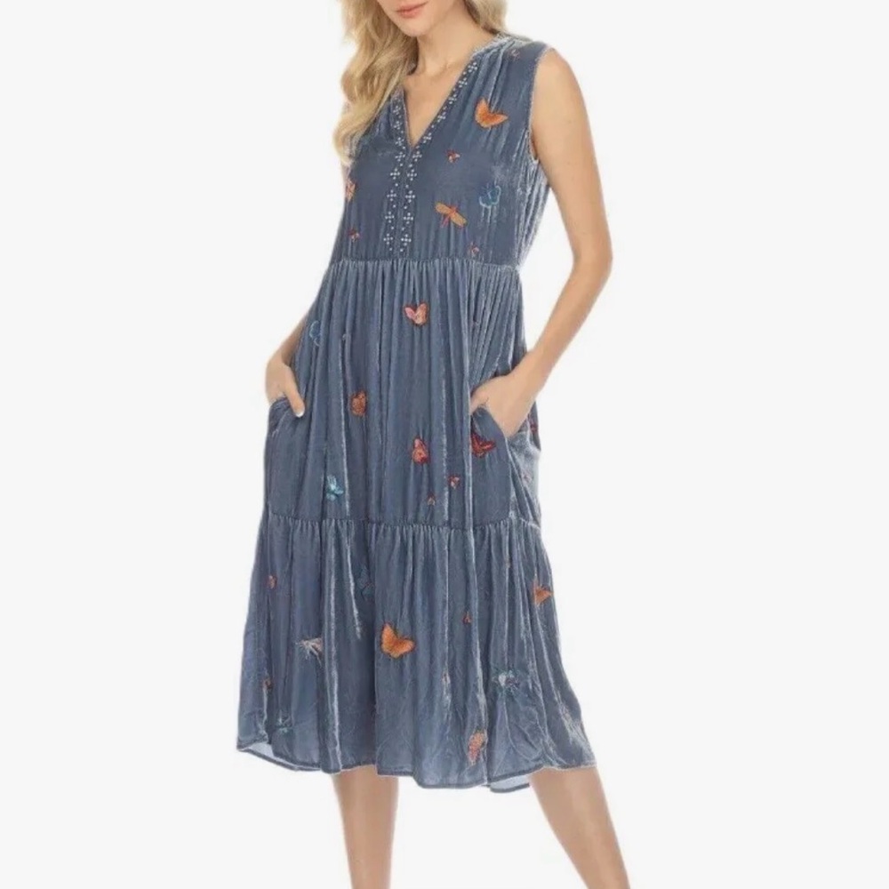 ✨✨SOLD✨✨Johnny Was Monarcha blue velvet silk blend tank dress NWT small